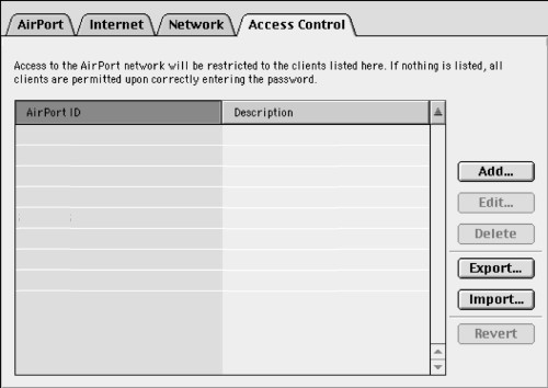 Airport Base Station Admin Utility - Access Control Tab