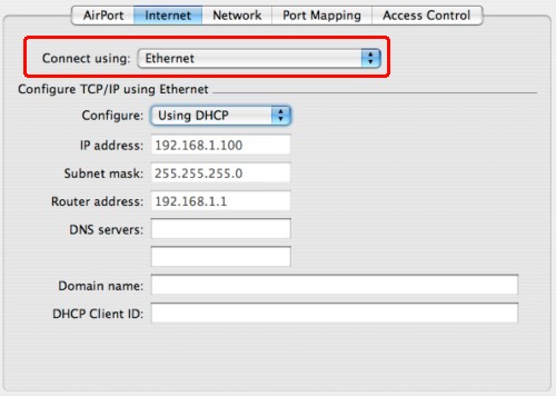 Internet Tab - OS X Airport Admin Utility